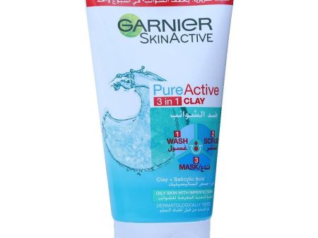 Garnier Active Pur Clay 3in1 wash Scrub Mask 150ml Sale