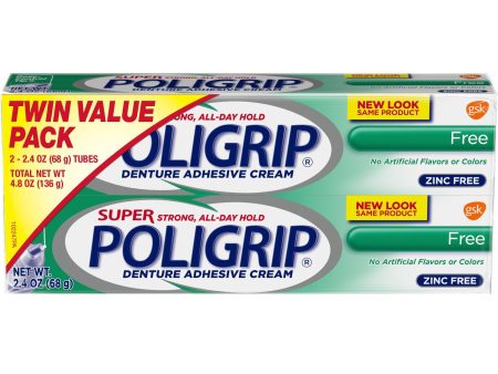 Super Poli-Grip Denture Adhesive Cream Zinc Free- 2 pack For Sale